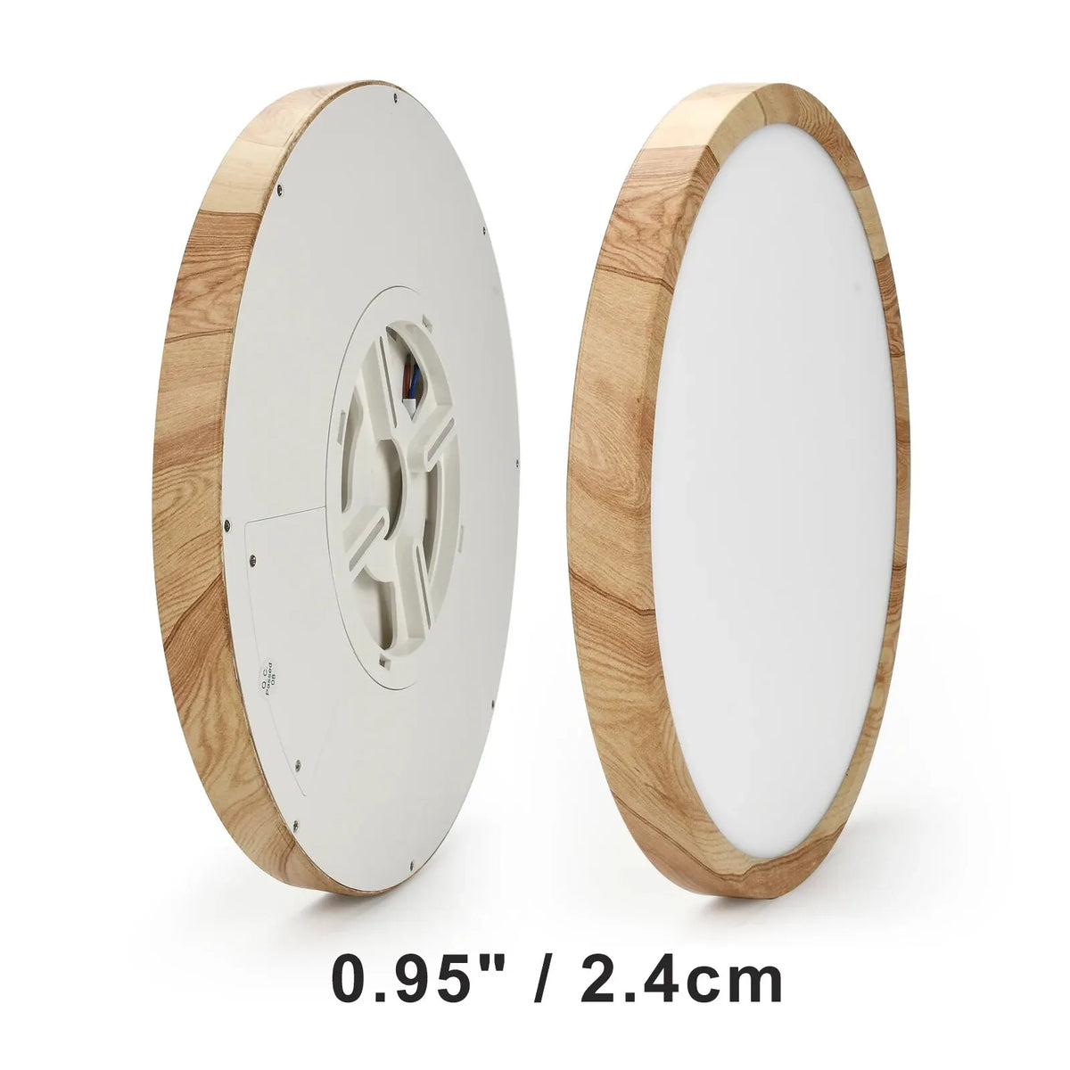 Round LED Flush Ceiling Light, Wood Grain and White, 3-Colour
