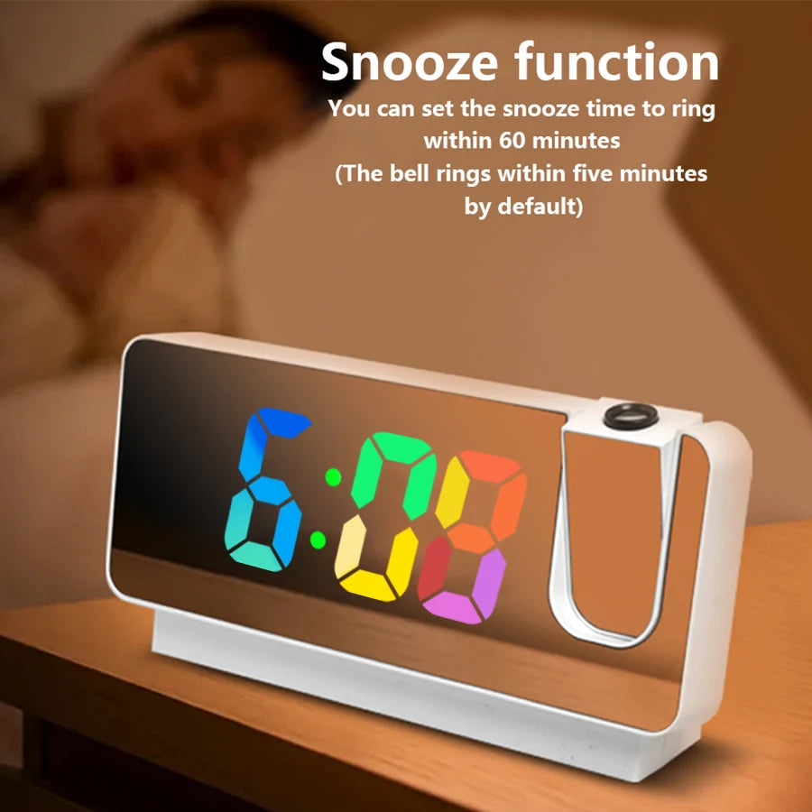 LED Projection Alarm Clock, 180° Rotatable Projector, Snooze
