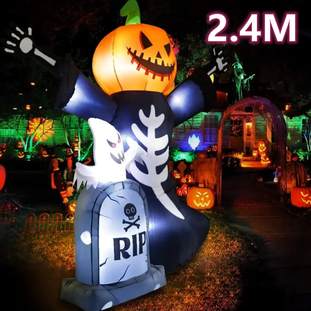 Inflatable Halloween tombstone and ghost