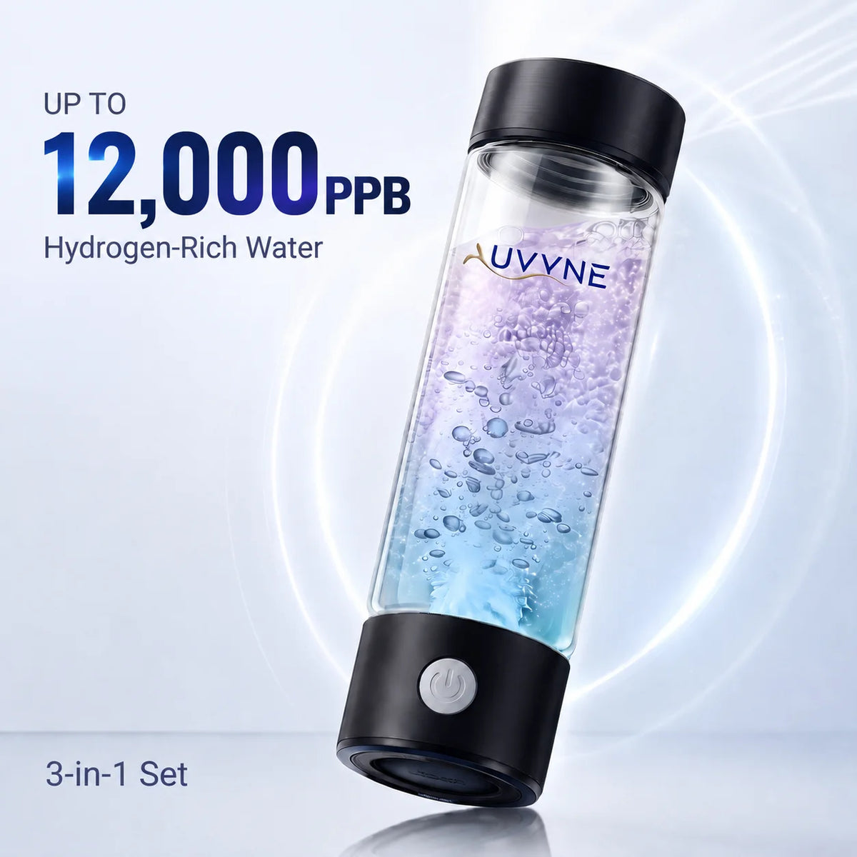 Portable Rechargeable Hydrogen Water Bottle, SPE PEM Ionizer Cup, 12000PPB