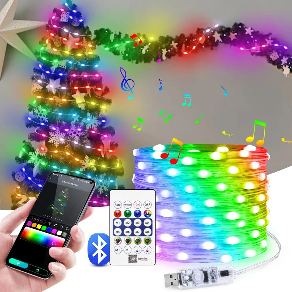 RGBIC USB LED String Lights, Bluetooth App Control, 8 Modes