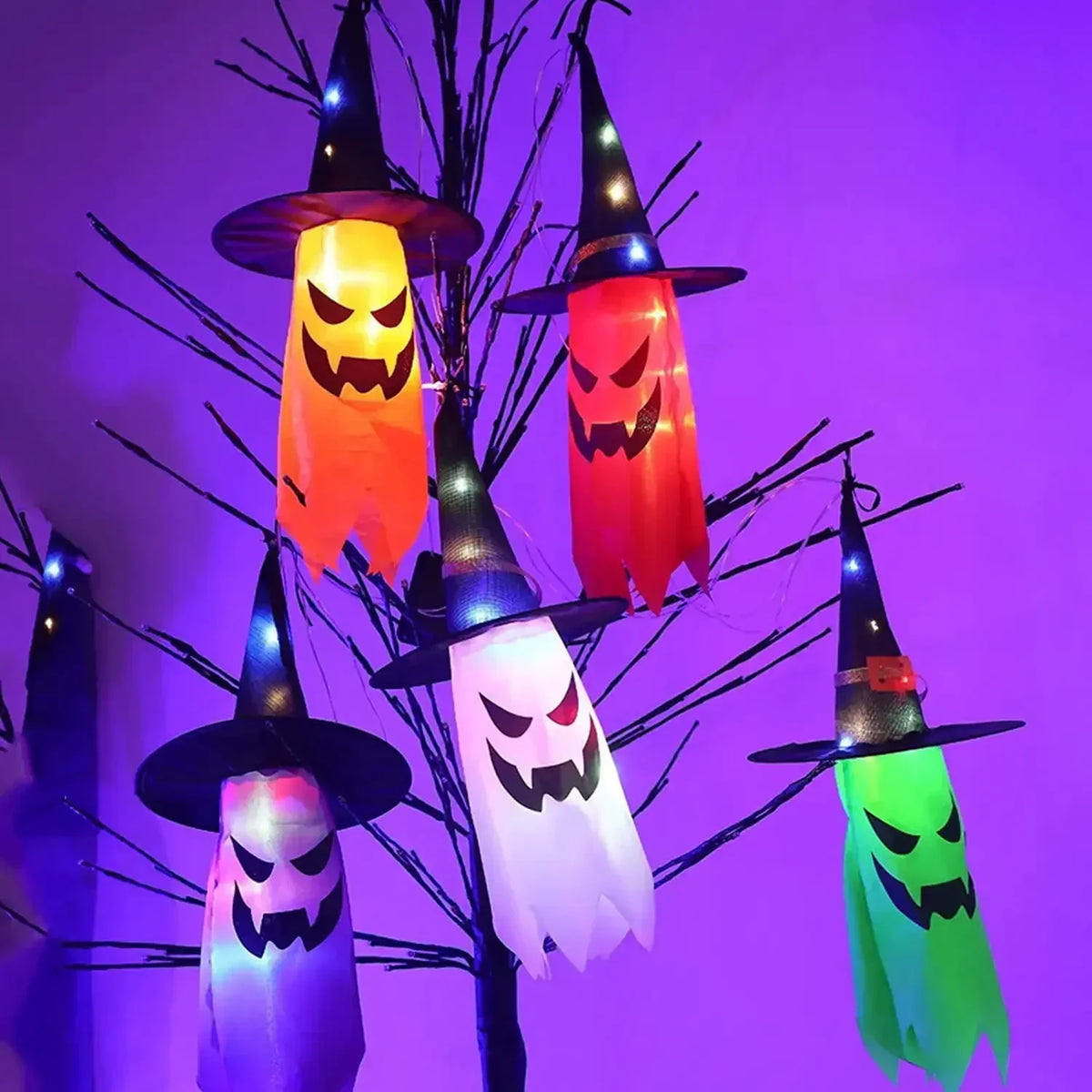 5 Piece Halloween Witch Hat String Lights, Coloured LED