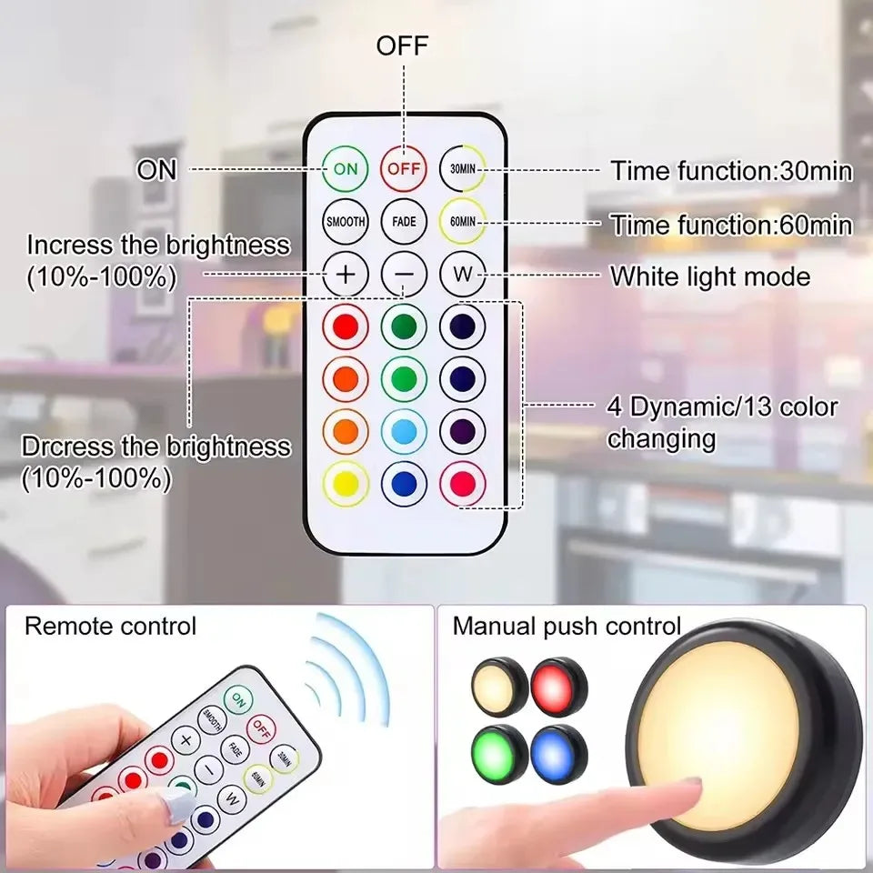 RGB LED Puck Light Set with Remote Control