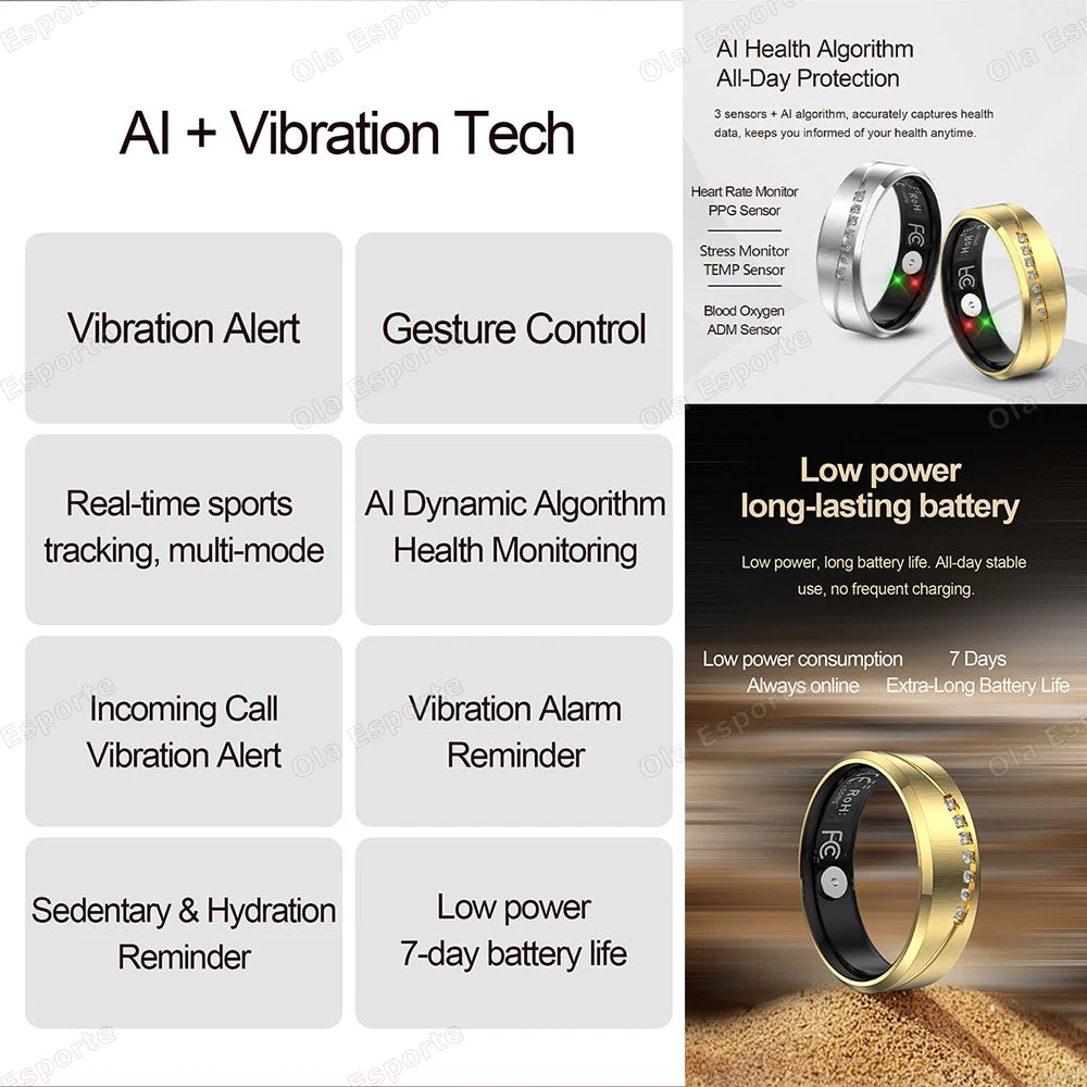 Waterproof Titanium Steel Smart Ring with Bluetooth