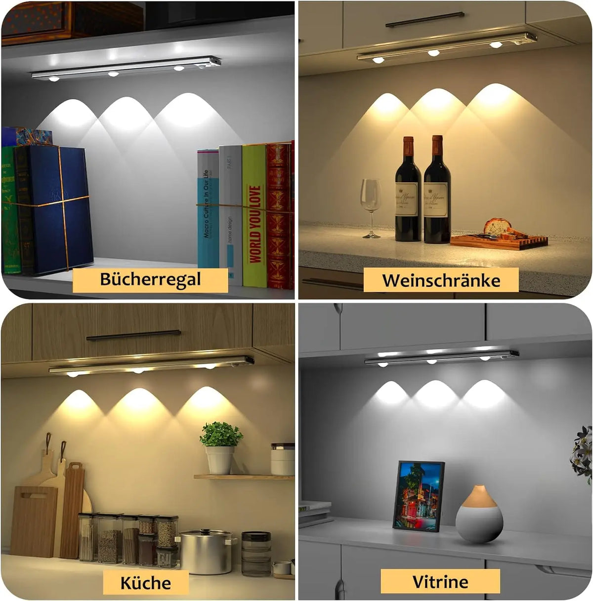 Ultra-Thin Motion Sensor LED Cabinet Light, Rechargeable, 3 Colours