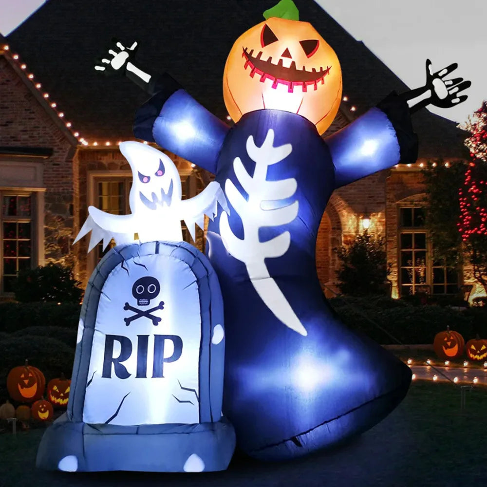 5/8FT Inflatable Halloween Tombstone, Ghost, Pumpkin and Skull