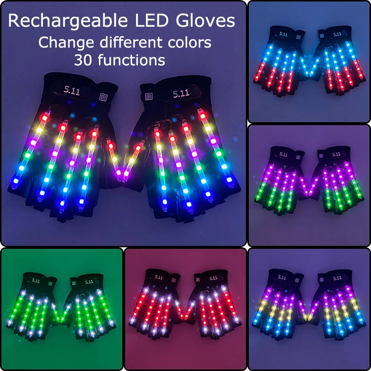 Rechargeable LED Glowing Gloves, Colour-Changing Pair for Stage and Parties