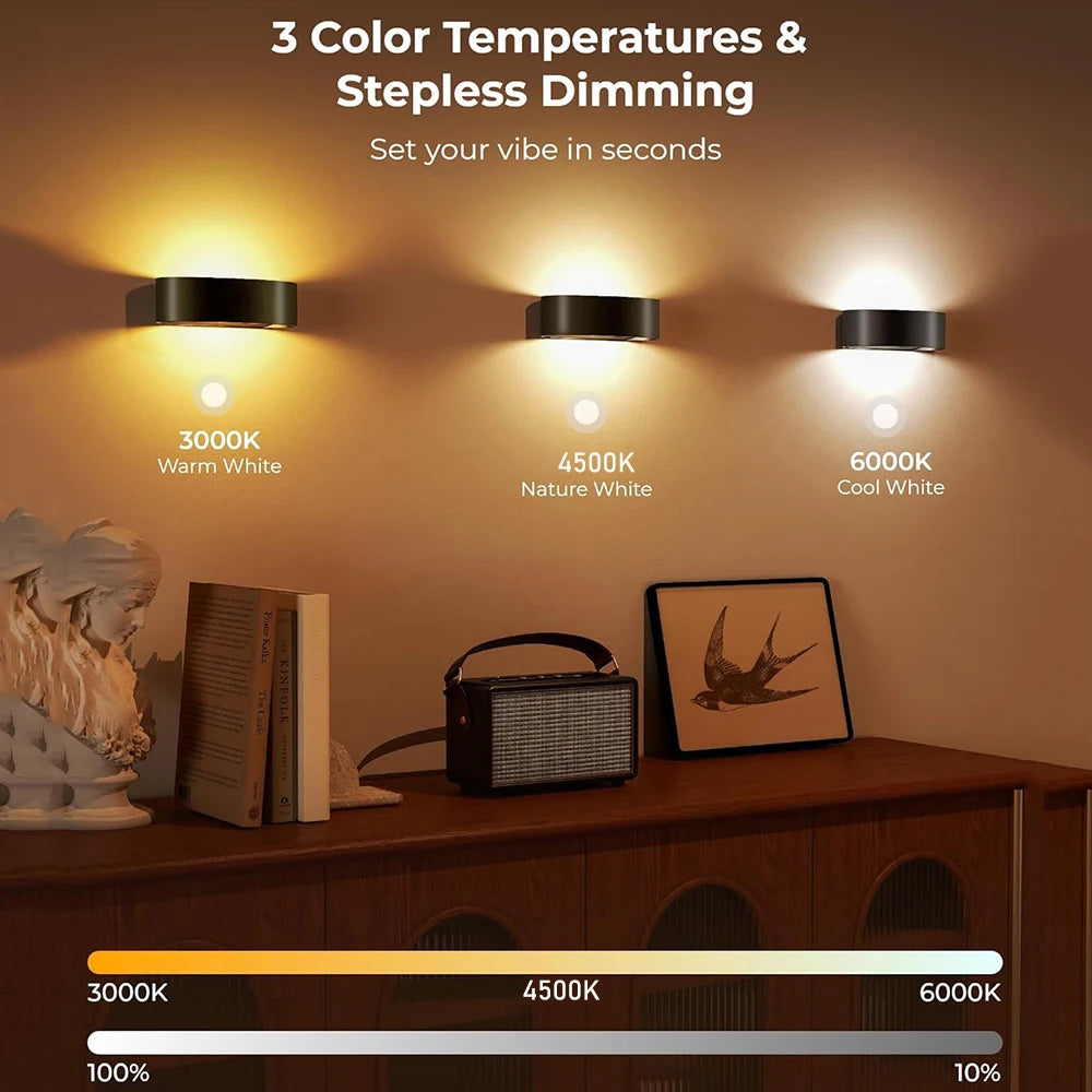 Motion Sensor Wall Sconces, Set of 2, 4000mAh Rechargeable with Remote