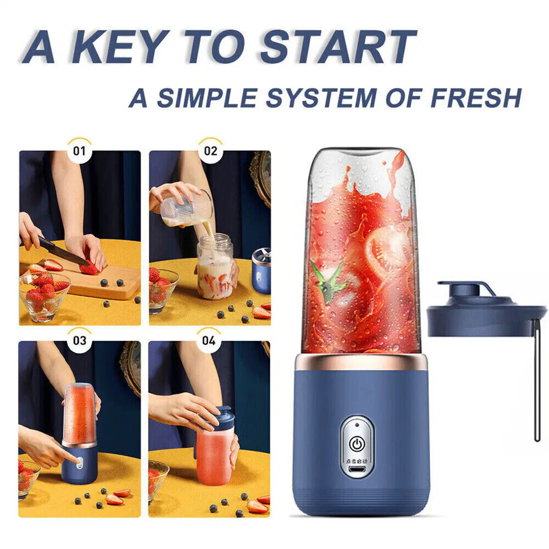 300ml Portable Cordless USB Rechargeable Blender with 2 Drinking Cups