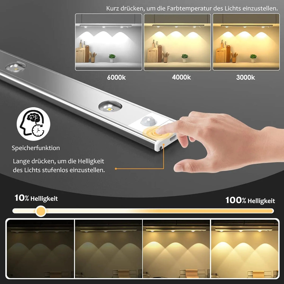Ultra-Thin Motion Sensor LED Cabinet Light, Rechargeable, 3 Colours
