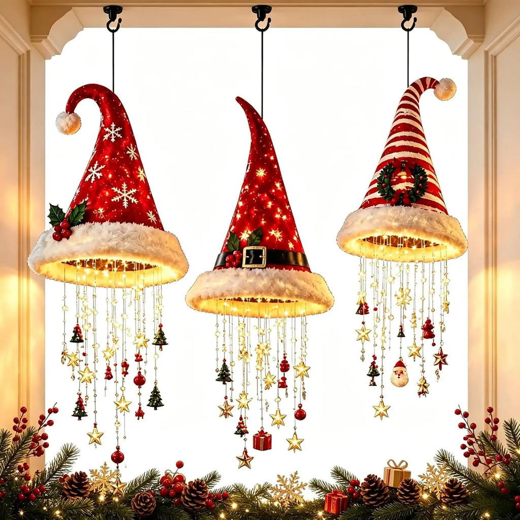 Christmas Santa Hat Hanging Light with Tassel, Bell and Star