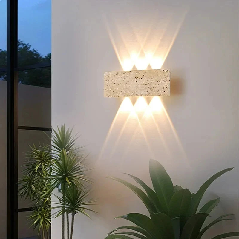 Travertine Stone Wabi-Sabi LED Wall Light, IP65