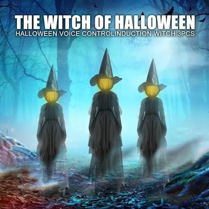 3 Piece Glowing Halloween Witches, Sound-Activated, Hand-Holding