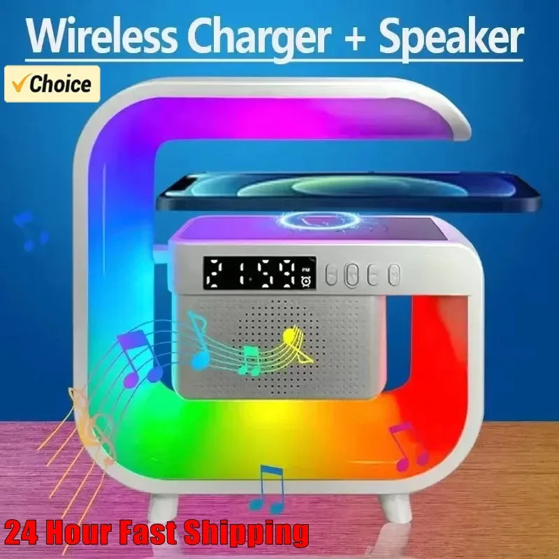 Wireless charger stand with Bluetooth speaker