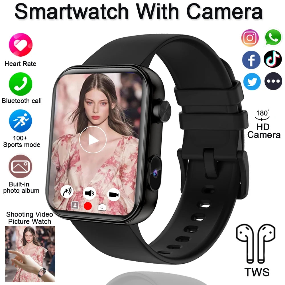 Smart Watch with Camera, Heart Rate & Built-in TWS Earbuds