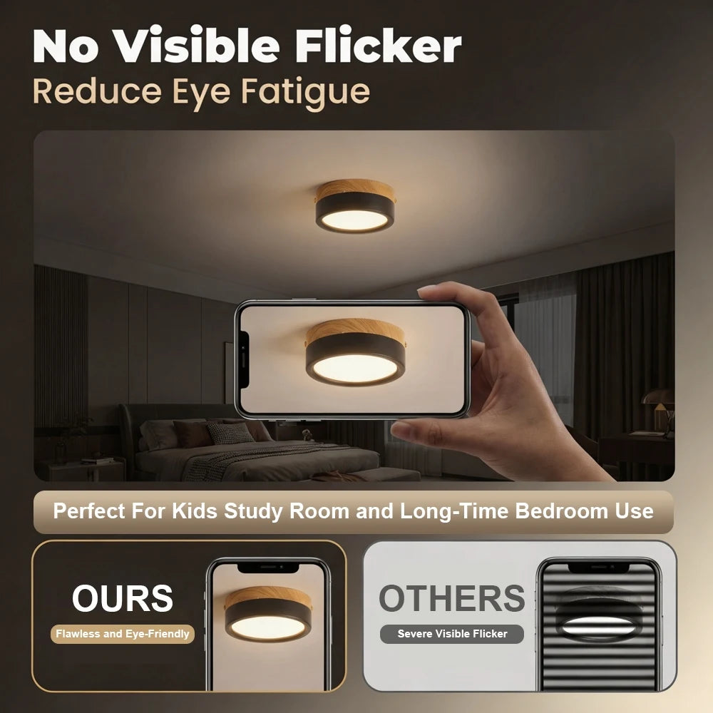 3-Colour Wood Grain Surface-Mounted Ceiling Light, 220V
