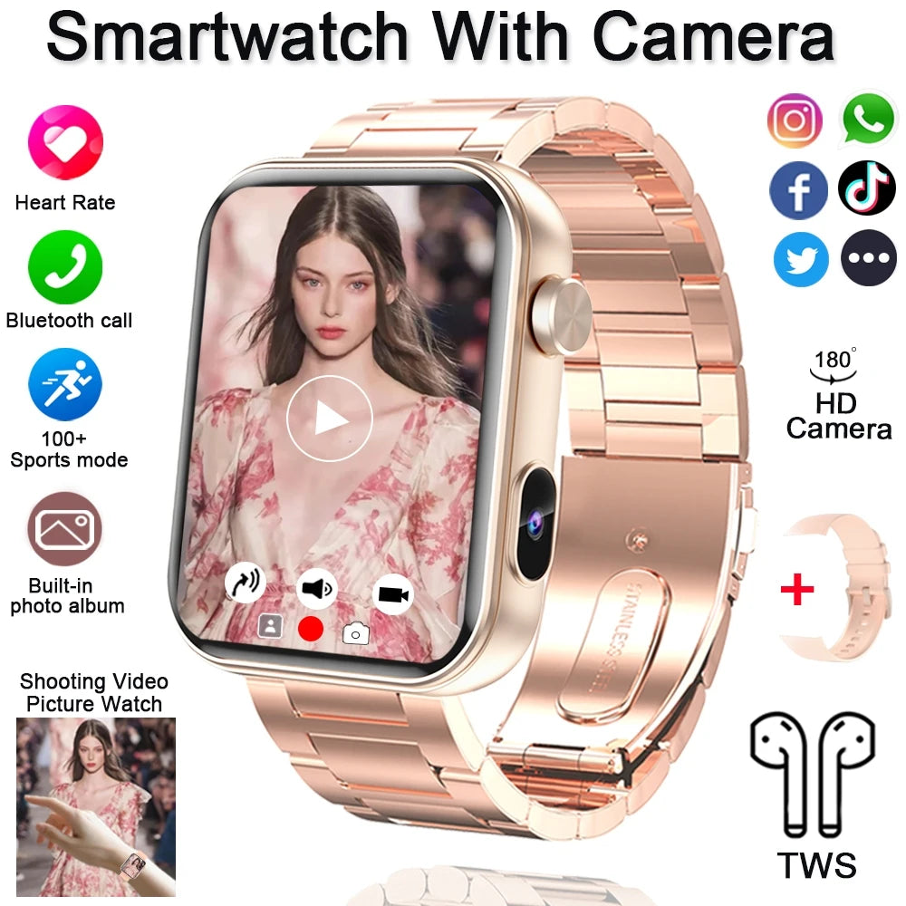Smart Watch with Camera, Heart Rate & Built-in TWS Earbuds