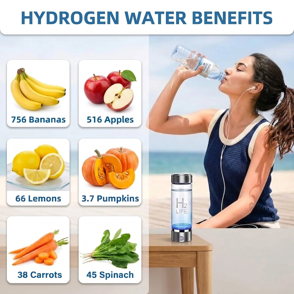 Portable 3-in-1 Hydrogen Water Bottle Generator, SPE PEM Glass Ionizer, Rechargeable