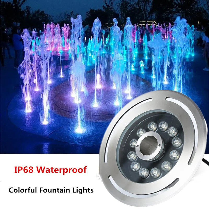 Stainless Steel RGB LED Fountain Light, 12V/24V, IP68, Underwater