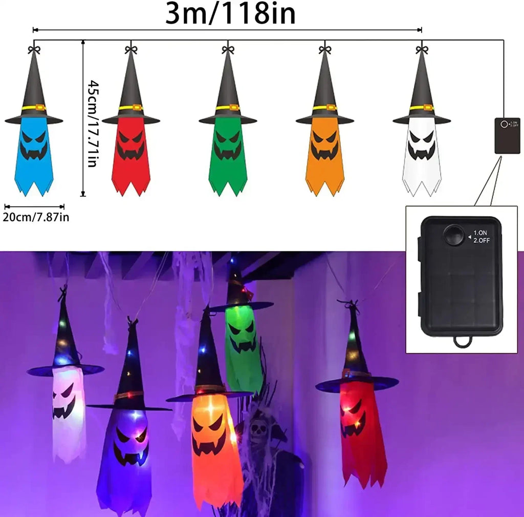 5 Piece Halloween Witch Hat String Lights, Coloured LED