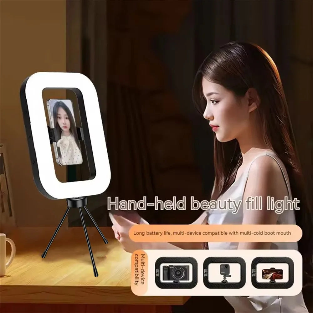 Handheld Ring LED Fill Light, Rechargeable, Desktop Selfie Light