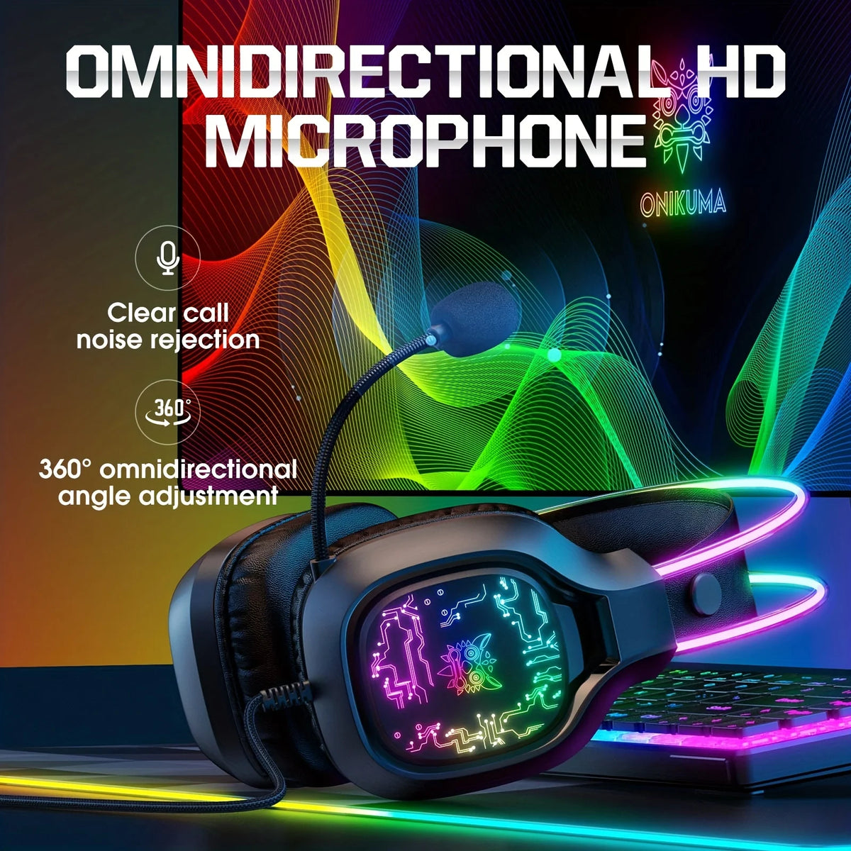 RGB Wired Gaming Headset with Noise-Cancelling Mic for PC, PS4, PS5 & Xbox