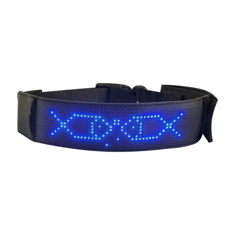 Programmable LED Display Dog Collar, Scrolling Text and Animations, Rechargeable
