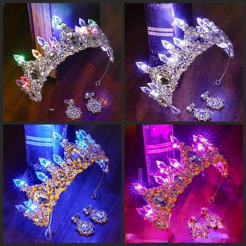 Glow Bride Crown Tiara, LED Light-Up Rhinestone Hair Accessory