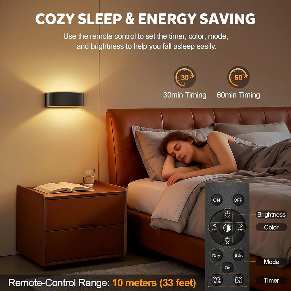 Motion Sensor Wall Sconces, Set of 2, 4000mAh Rechargeable with Remote