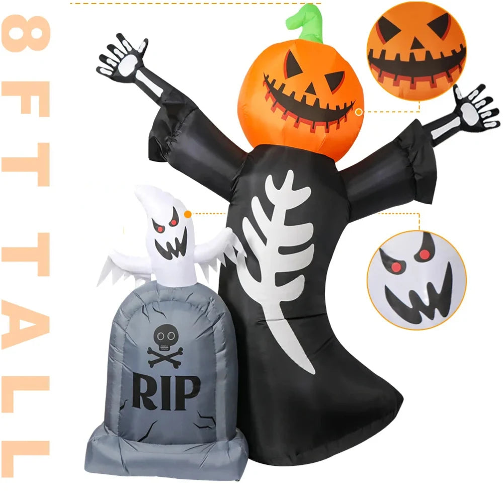 5/8FT Inflatable Halloween Tombstone, Ghost, Pumpkin and Skull