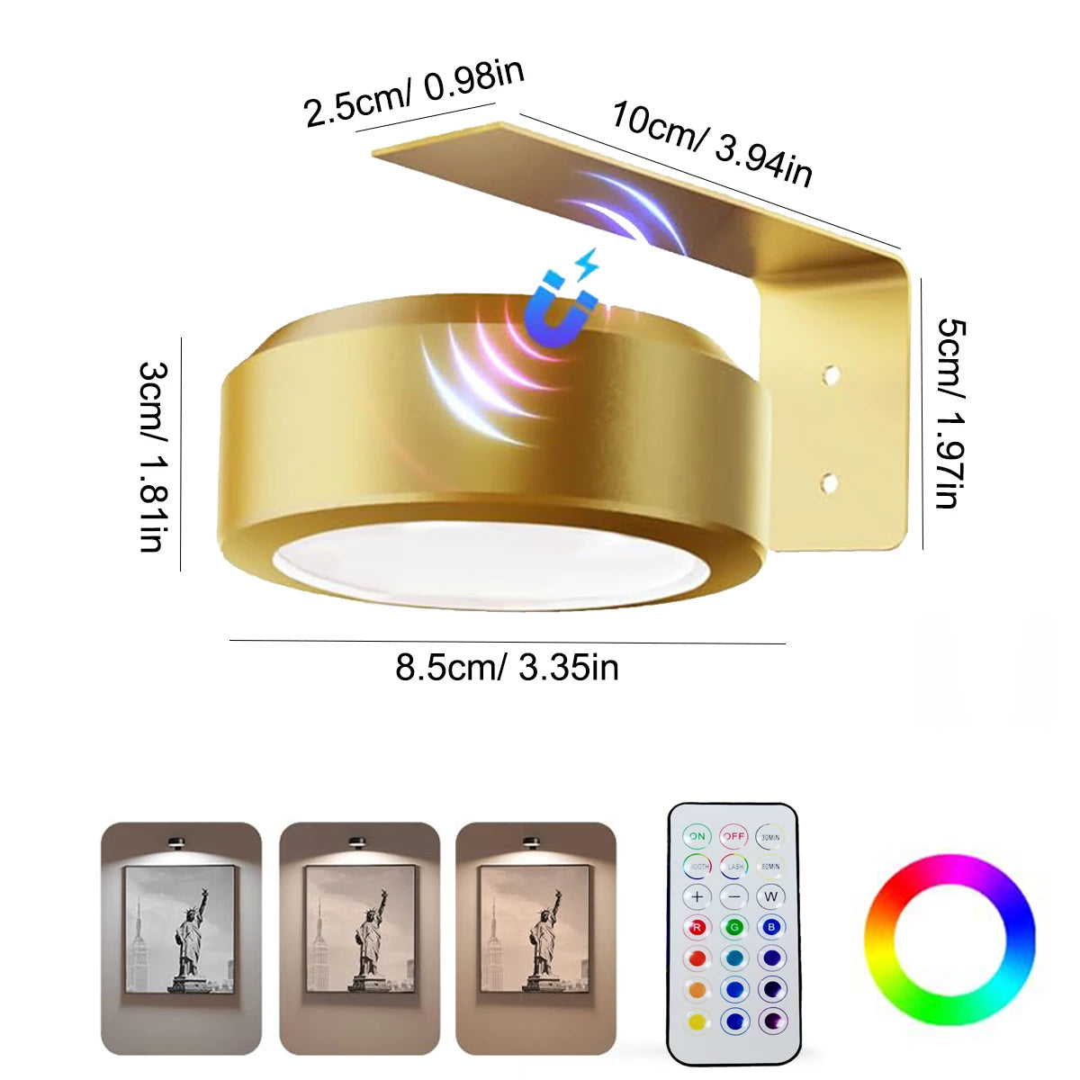 Magnetic LED Puck Desk Light, Colour-Changing with Remote