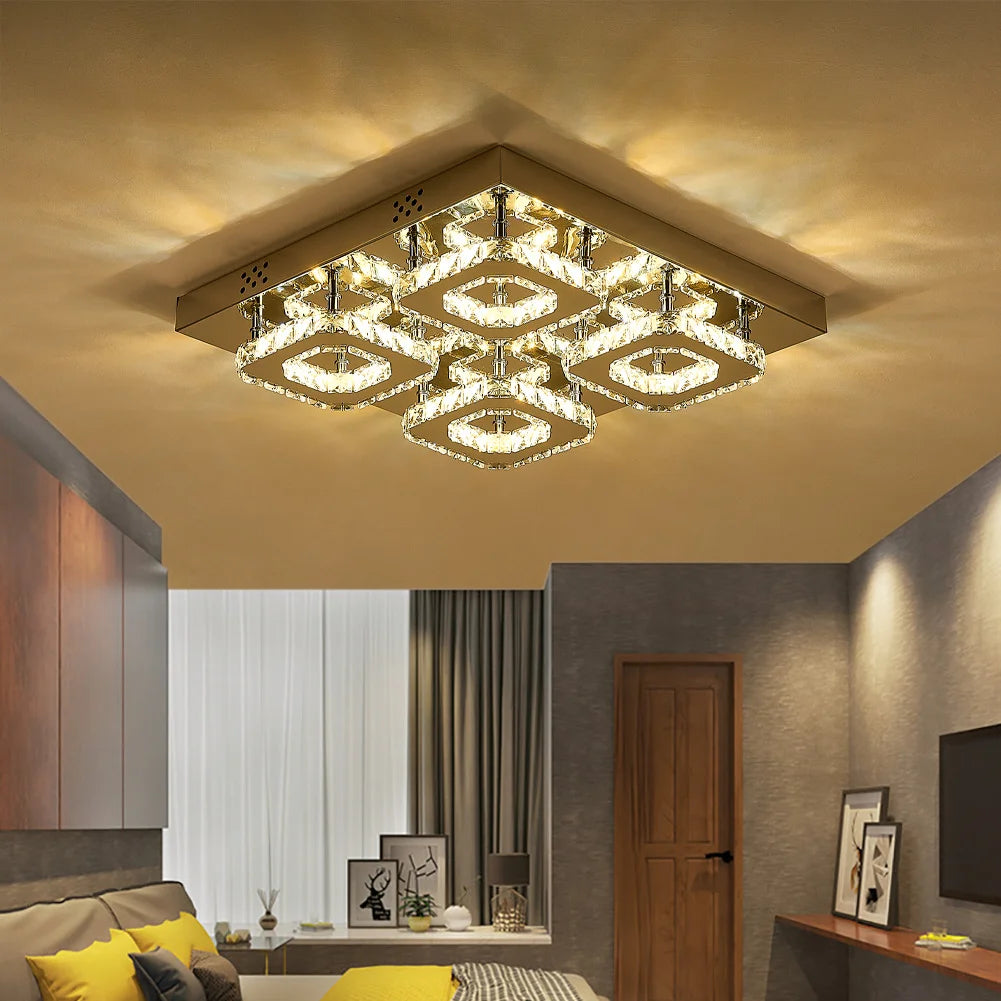 48W LED Crystal Chandelier Pendant, Dimmable with Remote