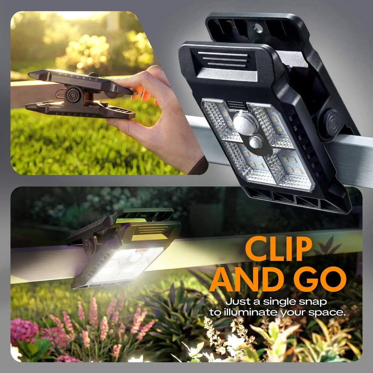 Solar motion sensor clip-on light