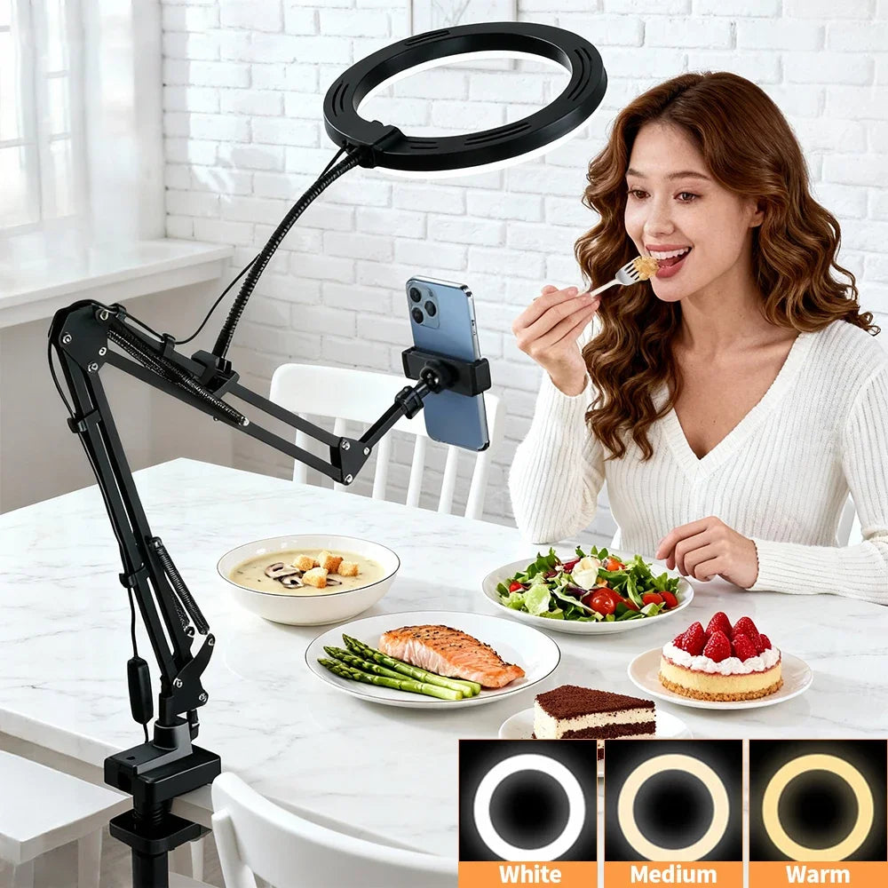 Overhead camera mount with ring light