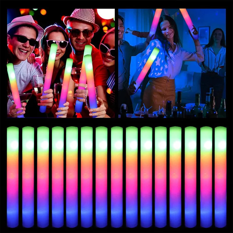 LED Glow Foam Sticks, 15 or 30 Pack, Colourful RGB Party Tubes