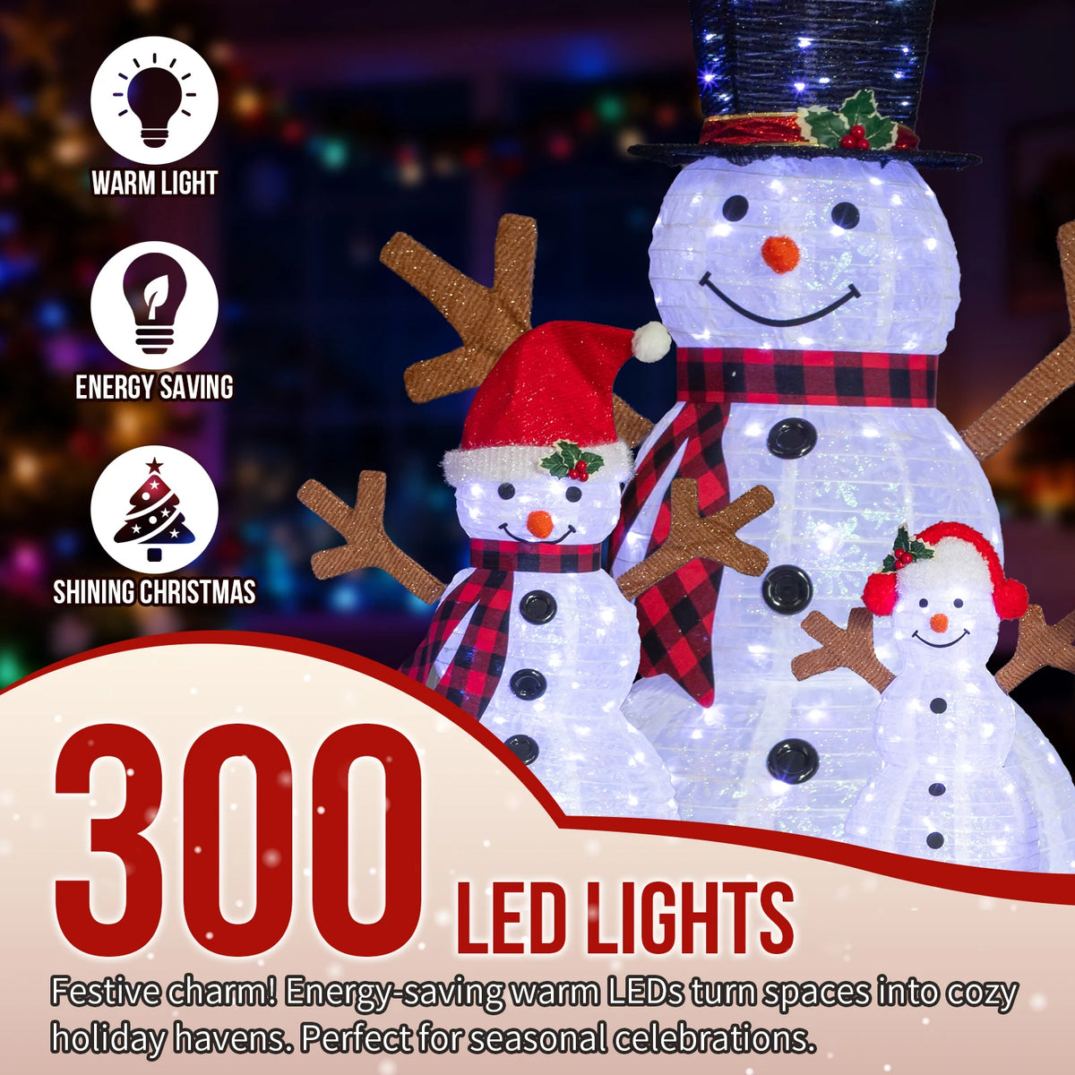 Set of 3 Lighted Snowman Family, 60/90/120cm, 270 White LEDs