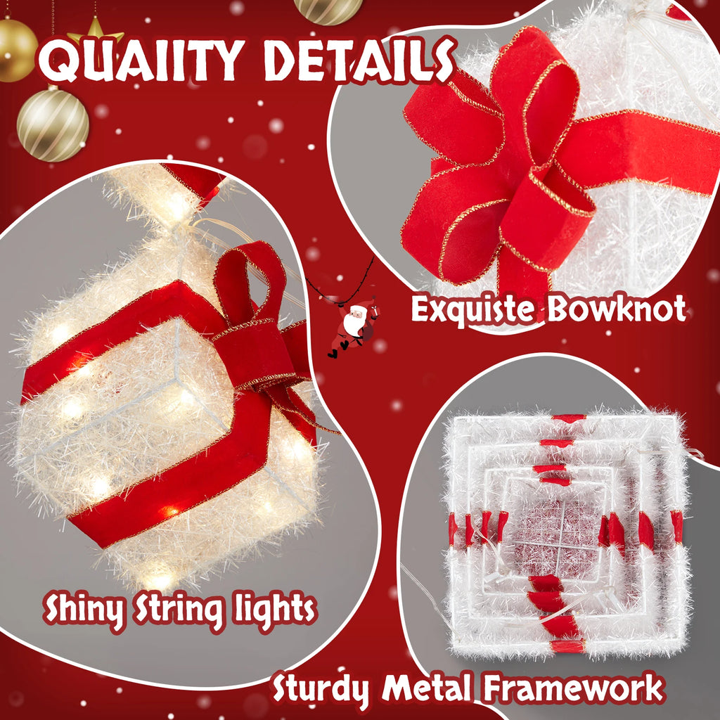 3FT Lighted Gift Box Tower, 80 Warm White LEDs, with Ground Stakes