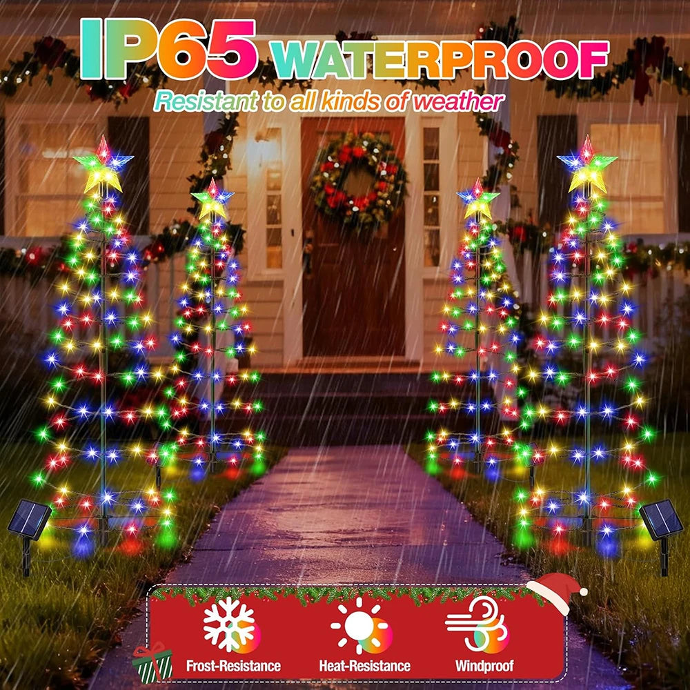 Solar Spiral Christmas Trees, 2 Pack, Multicolour Lights, 27.55 Inch