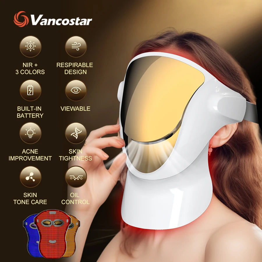 NIR LED Face and Neck Mask, 3 Colours with 807 Lamps, Breathable