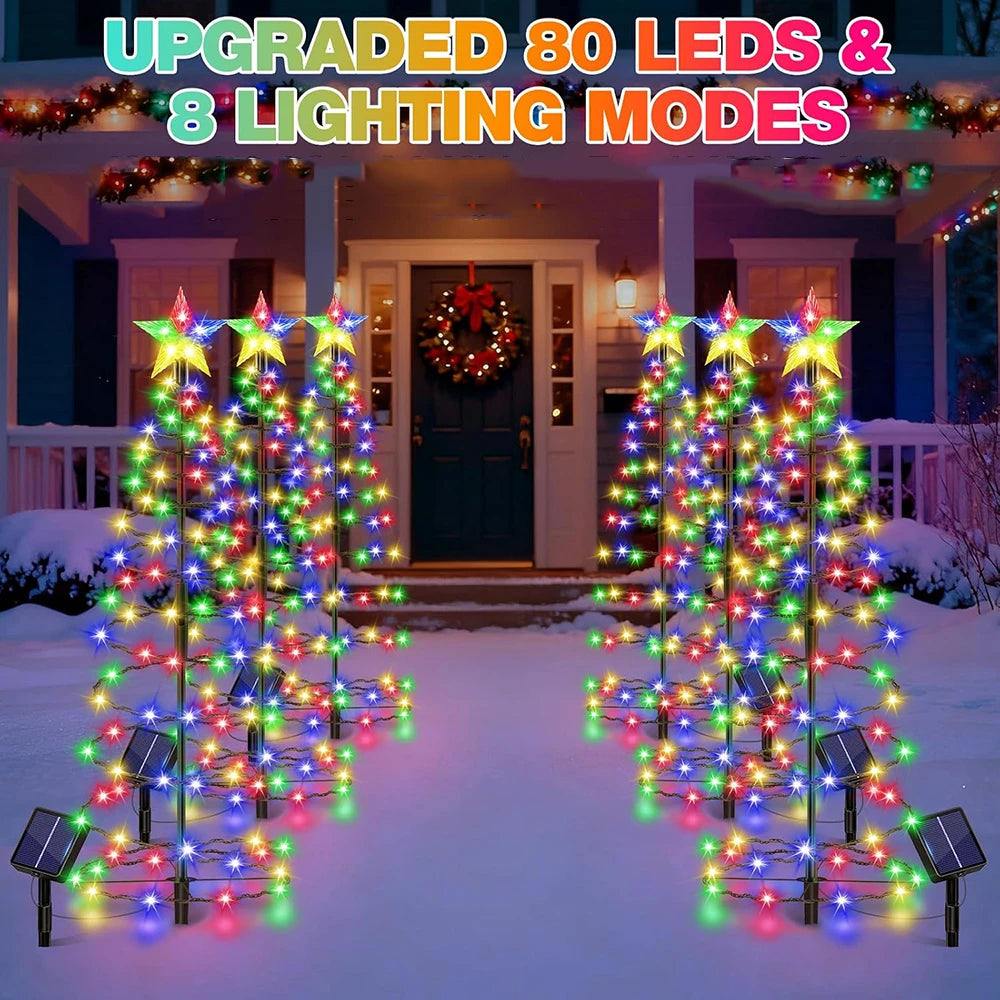 Solar Spiral Christmas Trees, 2 Pack, Multicolour Lights, 27.55 Inch