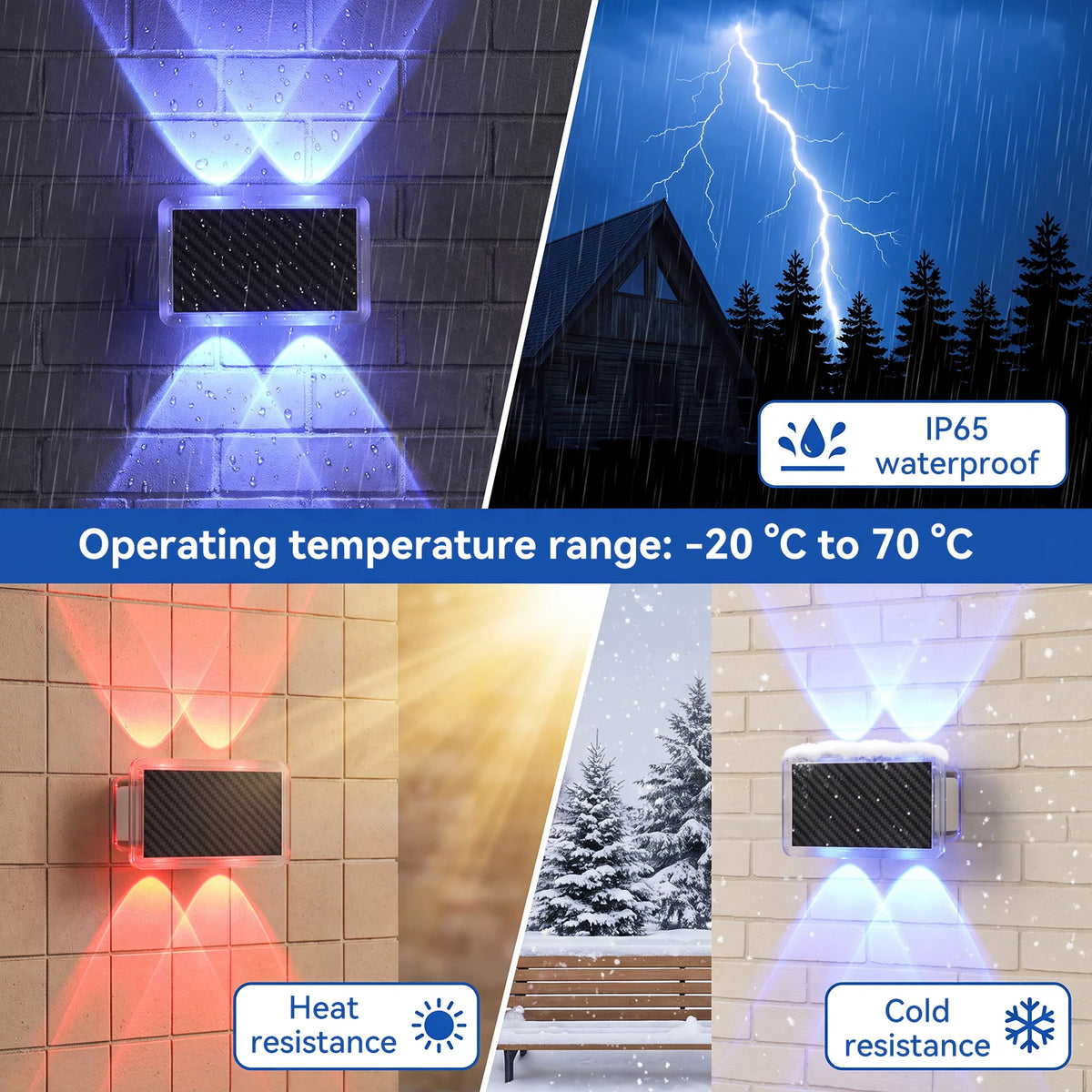RGB LED Solar Fence Lights, Top and Bottom Light, IP65, 2/4 Set
