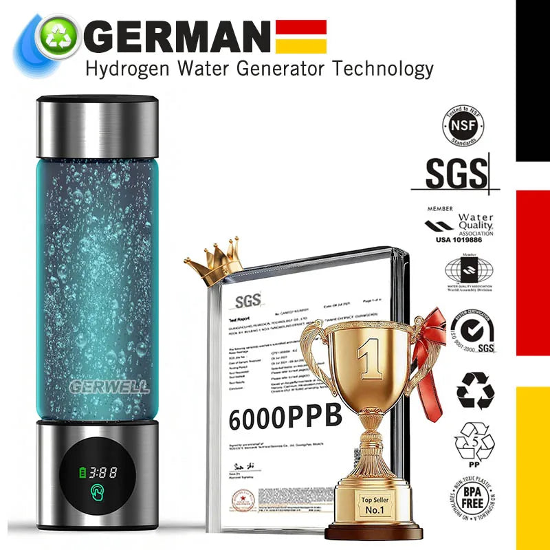 Upgraded Hydrogen Water Bottle, up to 6000 PPB, SPE PEM Technology