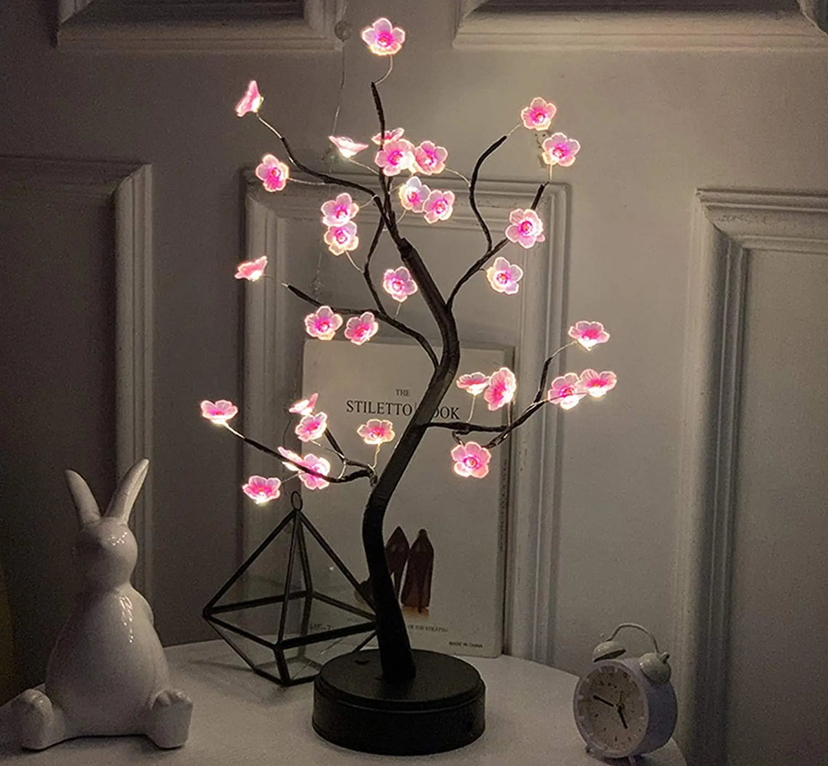 Cherry Blossom Bonsai Tree Night Light, USB or Battery, Touch Switch