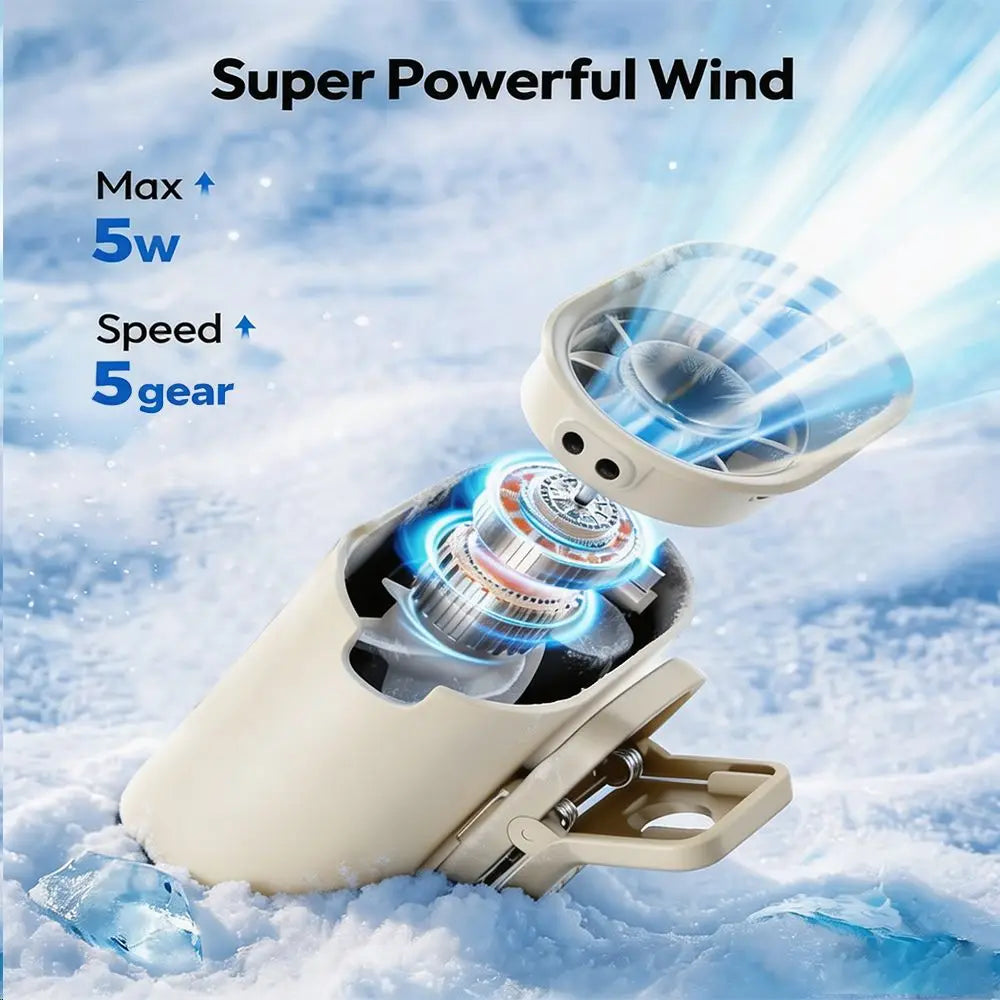 Mini Clip-On Cooling Fan, LED Display, 5-Speed, Type-C Rechargeable
