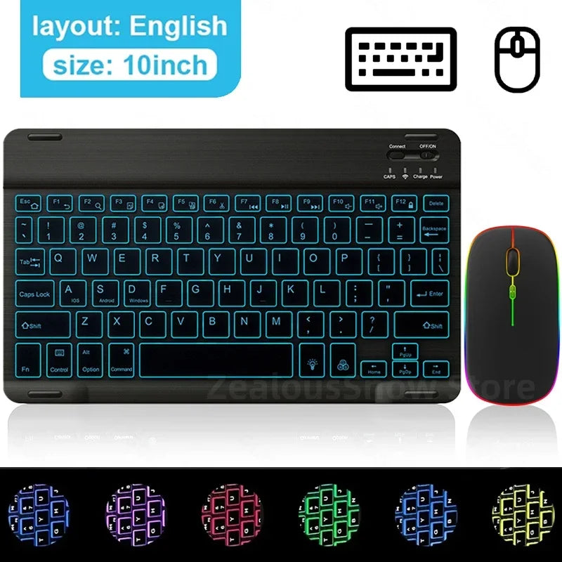 Mini Backlit RGB Bluetooth Keyboard with 2.4G Mouse for Tablet and Phone