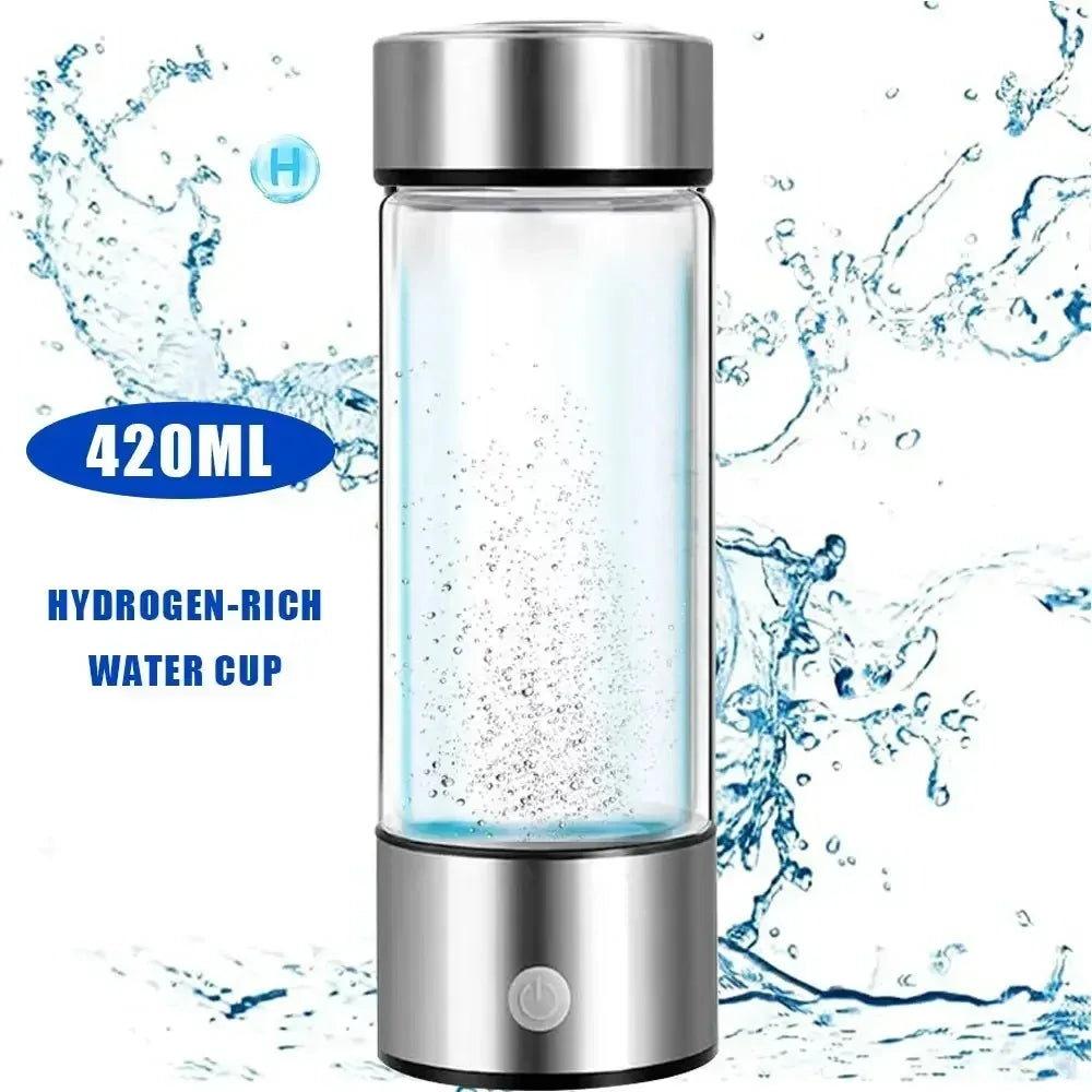 Portable Hydrogen Water Bottle, Rechargeable Ionizer Generator in Glass