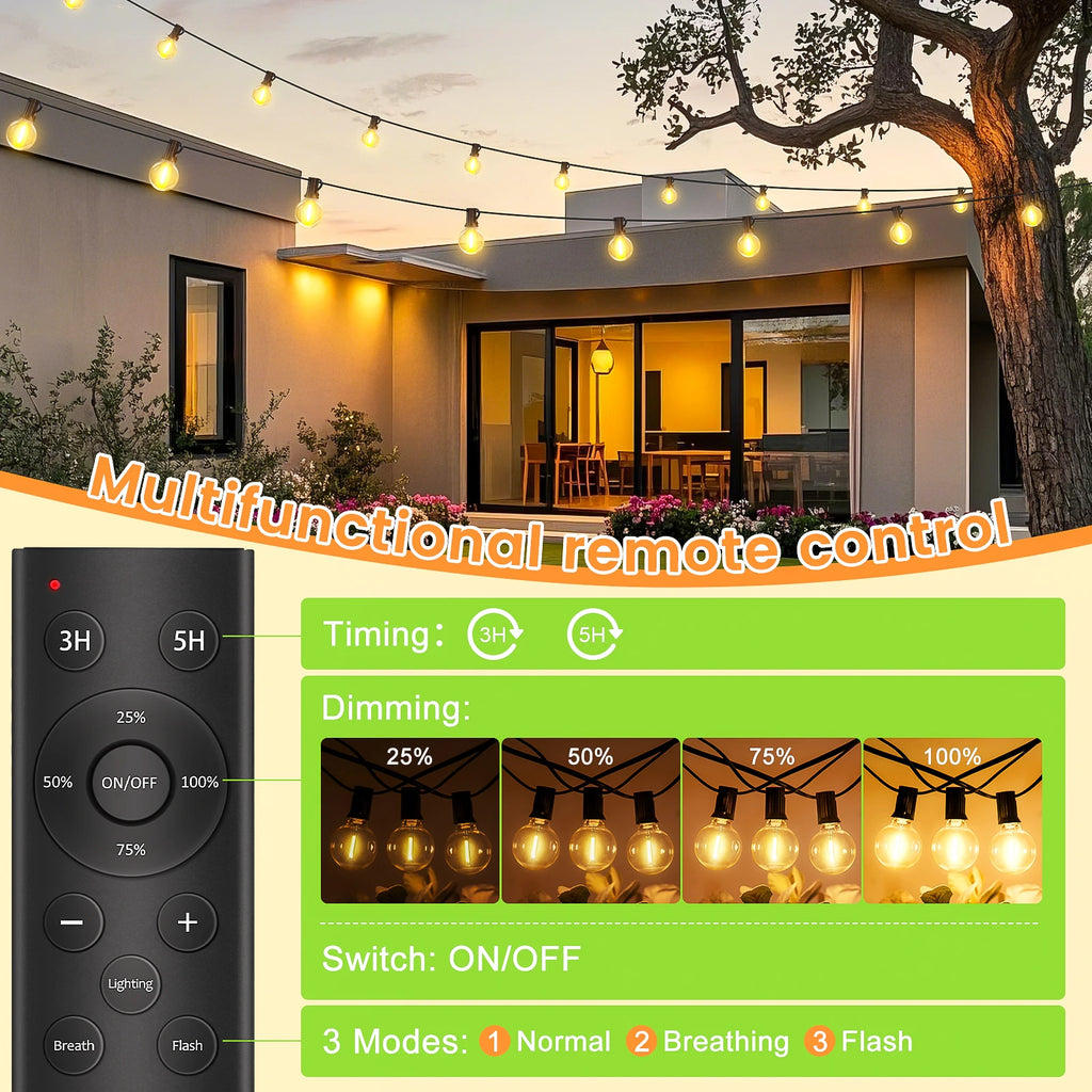 Outdoor G40 Globe String Lights, UK Plug, 24V, Remote, 15/30/45M