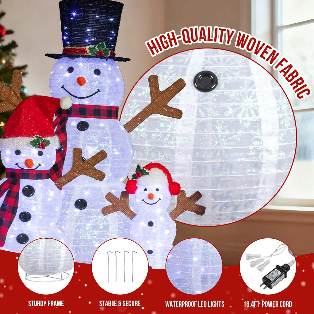 Set of 3 Lighted Snowman Family, 60/90/120cm, 270 White LEDs
