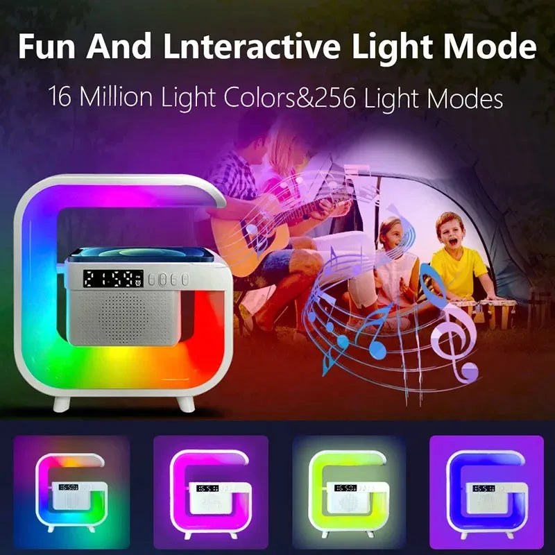 Multifunction Wireless Charger Stand with Bluetooth Speaker and RGB Night Light