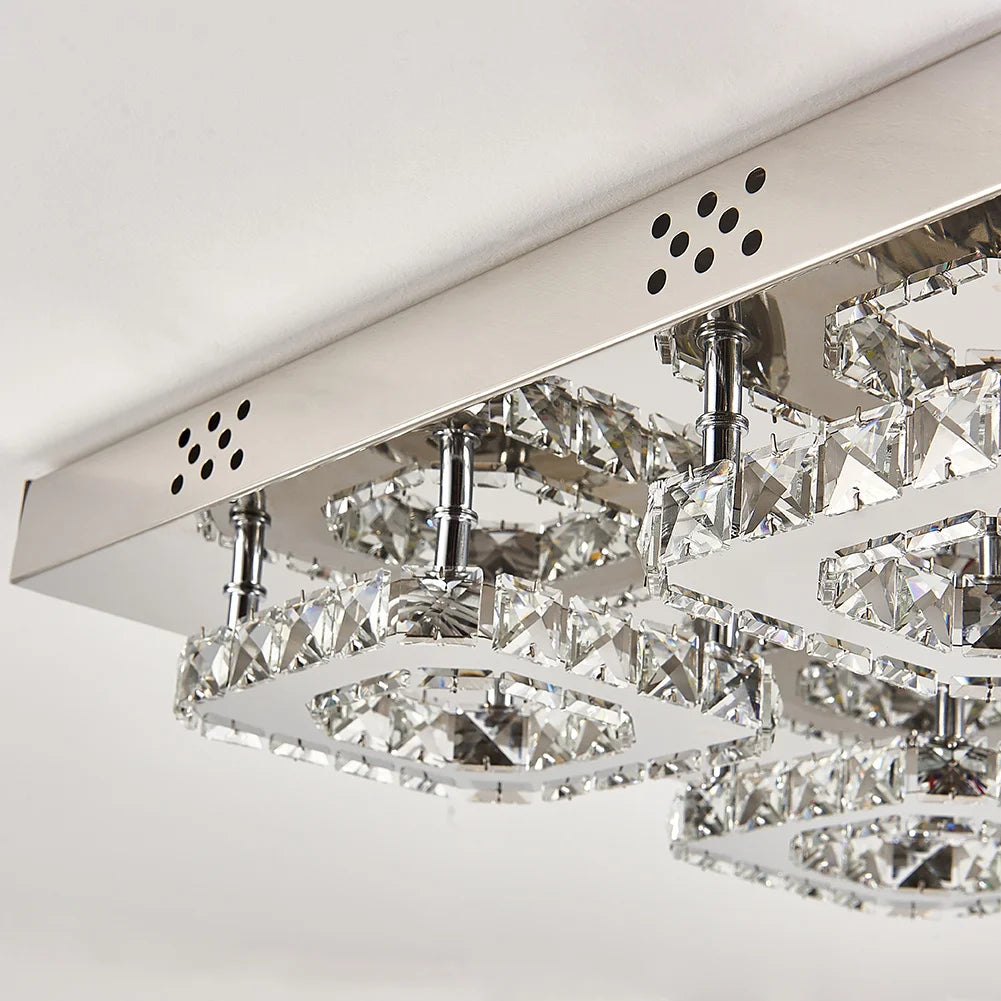 48W LED Crystal Chandelier Pendant, Dimmable with Remote